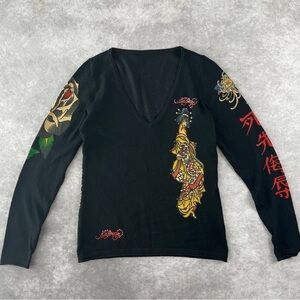 Ed Hardy Y2K Tattoo Long Sleeve – Geisha Graphic (M)